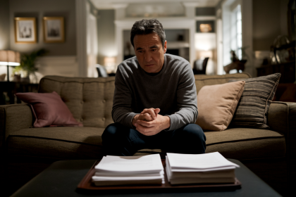 adulte-canape-documents-pensif