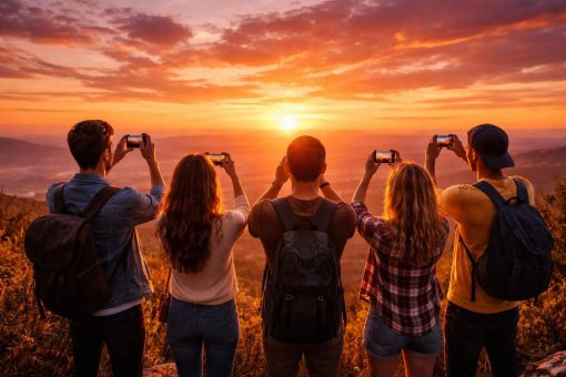 amis-colline-coucher-soleil-smartphone