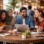 personnes-cafe-moderne-discussion-tablettes