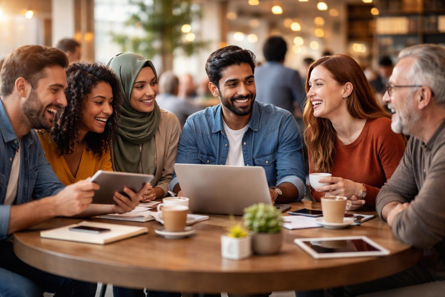 personnes-cafe-moderne-discussion-tablettes