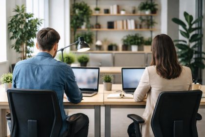 bureaux-modernes-personnes-plantes-arriereplan