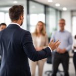 orateur-bureau-moderne-groupe-ecoute