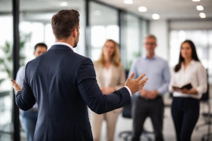 orateur-bureau-moderne-groupe-ecoute