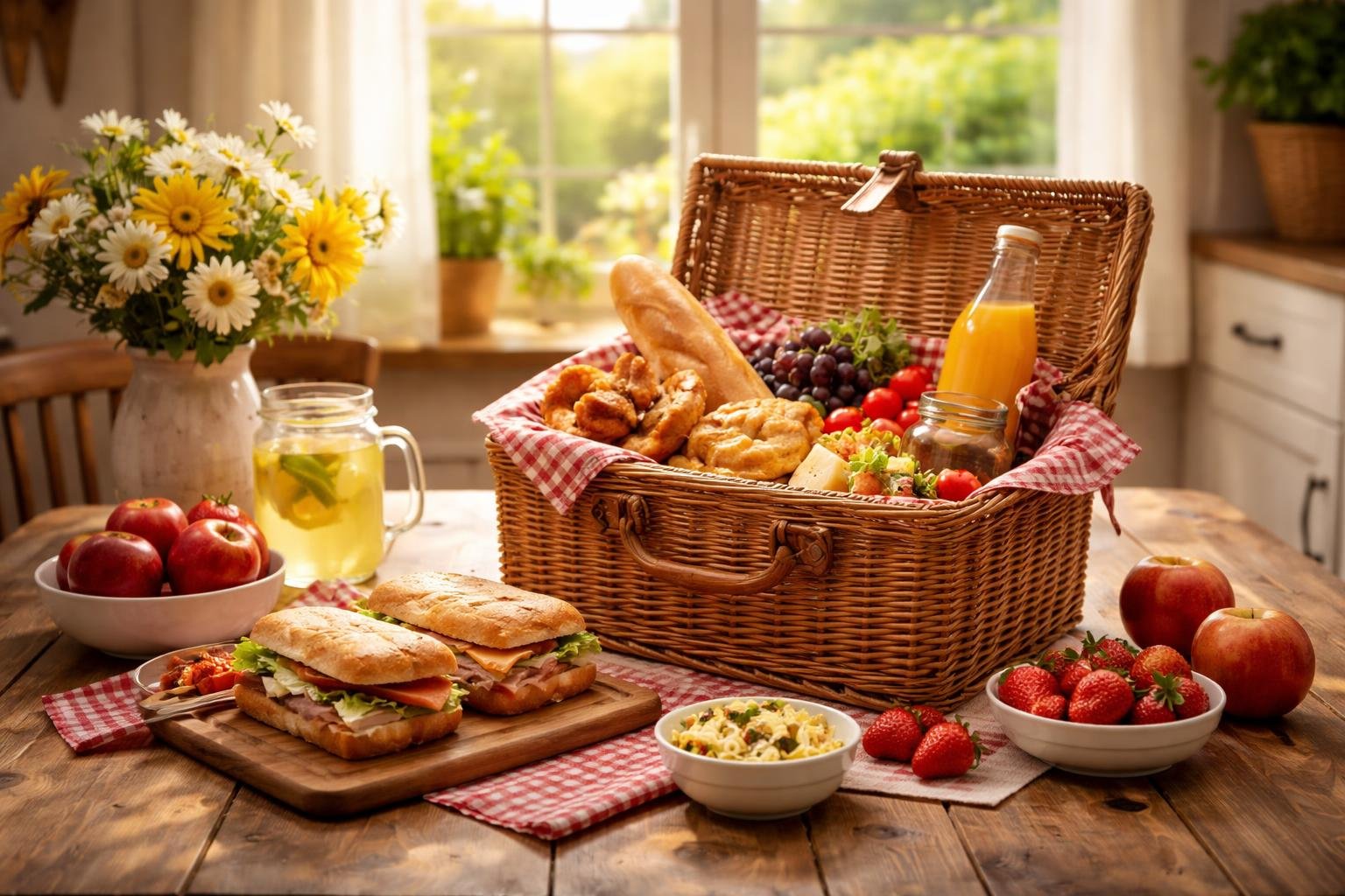 table-cuisine-panier-pique-nique-jardin