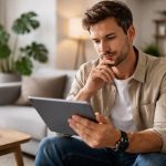 personne-tablette-salon-moderne-plantes