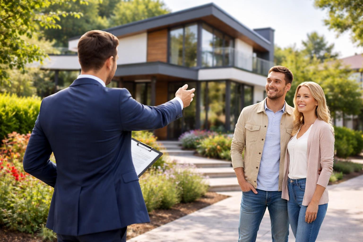 agent-immobilier-clients-maison-moderne