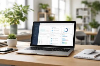 bureau-moderne-ordinateur-portable-plantes