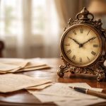 horloge-ancienne-table-bois-documents