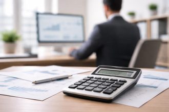 calculatrice-bureau-documents-costume-ecran
