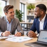 entrepreneurs-bureau-moderne-plantes-fenetre